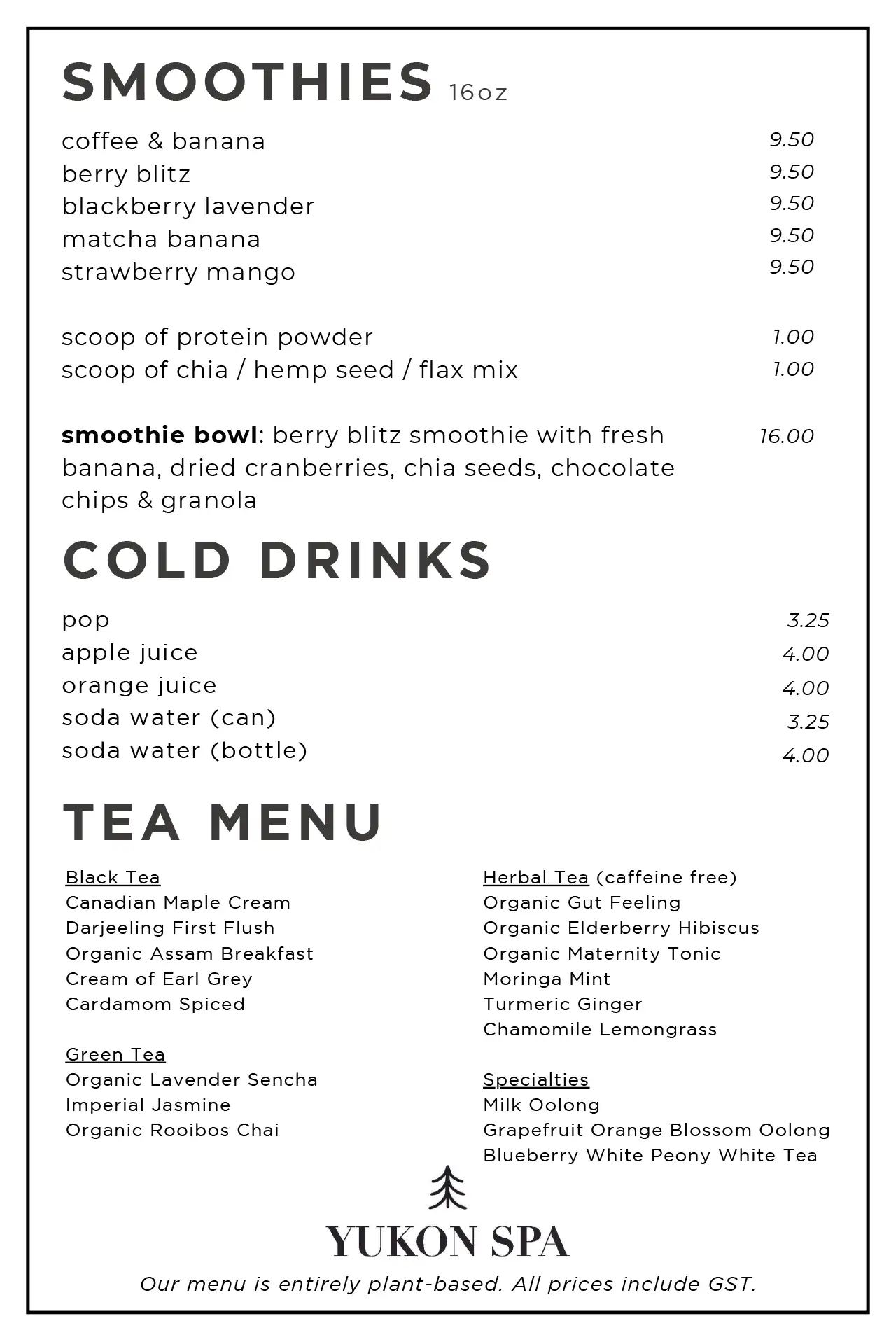 drinks menu